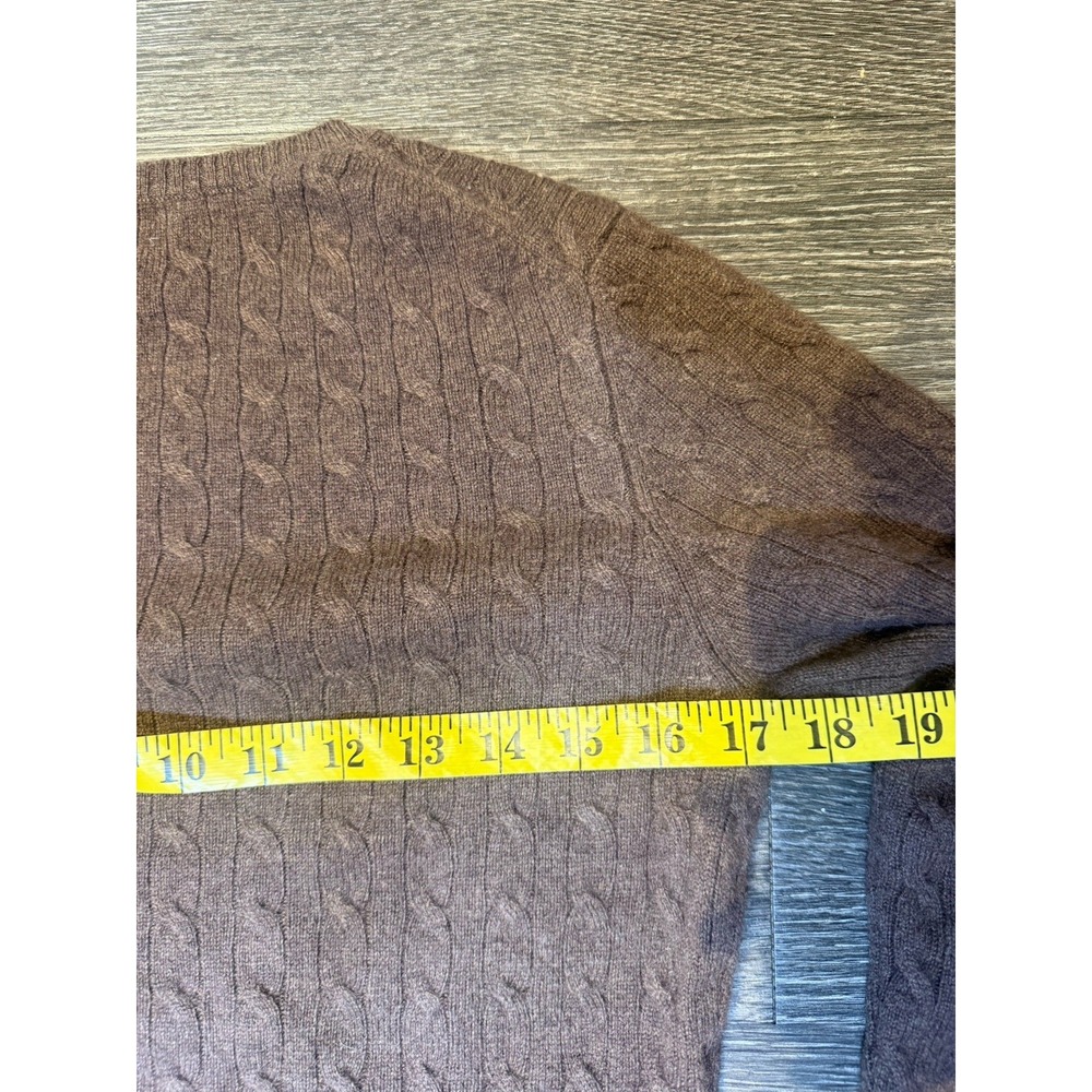 100% Cashmere Sweater V-Neck Cable Knit Brown Tweeds Womens Size S Preppy - Picture 5 of 6